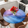 thumbnail image 2 of Abstract Marble Texture Round Fitted Table Cover Blue Pink Gradient Gold Crack Art Waterproof Table Cloth with Elastic Edge Wipeable Tablecloth for Picnic Camping Party Fits 45"-54" Diameter, 2 of 8