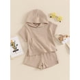 thumbnail image 3 of CIYCuIT Toddler Baby Girls Boys 2Pcs Summer Outfits Sleeveless Front Pocket Hooded Tank Tops + Split Hem Shorts 6M 12M 18M 24M 3T 4T Kids Cute Solid Color Shorts Sets, 3 of 9