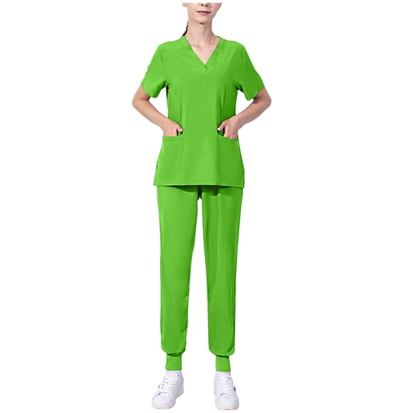Scrub Uniforms for Women Set Solid Short Sleeve Tops and Jogger Pants Nurse Gifts Working Scrubs 2 PCS Medical Outfits, Olive, M