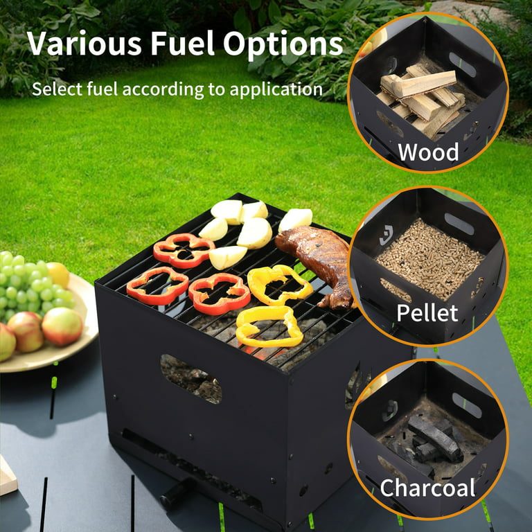 Pizzello Outdoor Pizza Oven Wood Burning for Cooking 2 Pizzas Outside Pizza Maker with Pizza Stone, Pizza Peel, Cover - Black + Silver