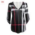 thumbnail image 1 of Camiseta con estampado a cuadros Mujer Otoño Manga 3/4 Blusa con cuello en V profundo Top suelto seitruly AP000101-05B, 1 of 7