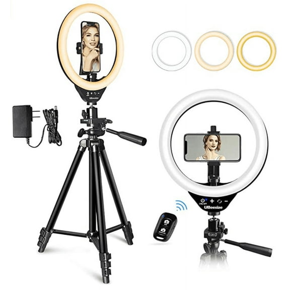 UBeesize 10" LED Ring Light with Stand and Phone Holder, Selfie Halo Light for Photography/Makeup/Vlogging/Live Streaming, Compatible with Phones and Cameras (2020 Version)