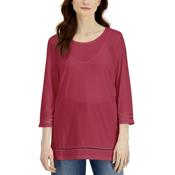 Karen Scott Womens Lattice Trim Top Raspberry Wine XL