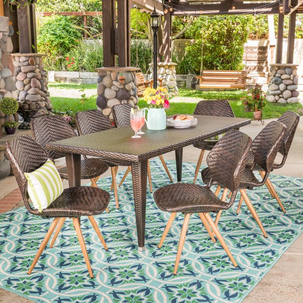 Brian Outdoor 7 Piece Wicker Dining Set, Multibrown