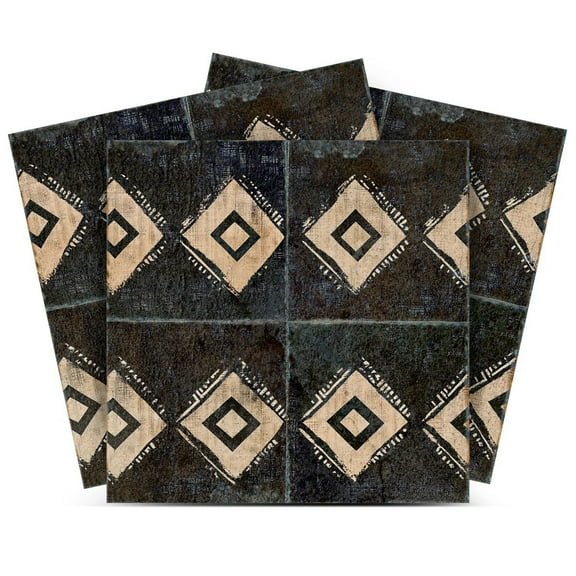 Mi Alma Geometric Black Beige Tile Stickers - Removable Vinyl 4x4, 24 pcs