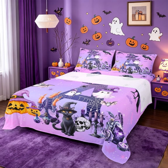 Homewish Halloween ABC Print A Bed Sheets,Personalized Monogrammed Gifts Full Size Sheets,4 Pieces,1 Flat Sheet,1 Fitted Sheet and 2 Pillowcases