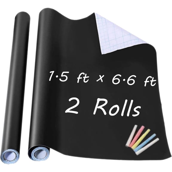 Chalkboard Wall Sticker 2 Rolls 18" x 79" Wallpaper Peel and Stick Chalk Board Contact Paper DIY Decal Adhesive Blackboard Removable Erasable Vinyl for Wall,Bonus 10 Chalks (2 Rolls 1.5ft.x6.6ft.)