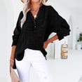 thumbnail image 2 of Linen Shirts for Women Summer Tops Casual Gauze Button Neck Long Sleeve Oversized Blouses Tops Lightweight Loose V Neck Pullover Shirts Black M, 2 of 6