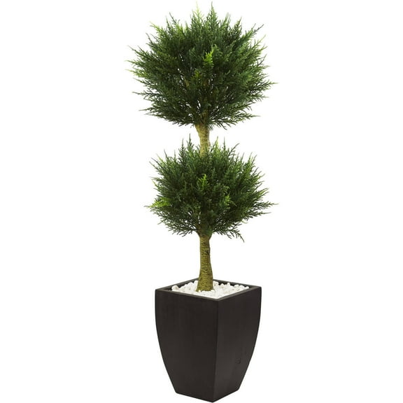 Nearly Natural 4.5' Cypress Artificial Topiary with Black Planter UV Resistant