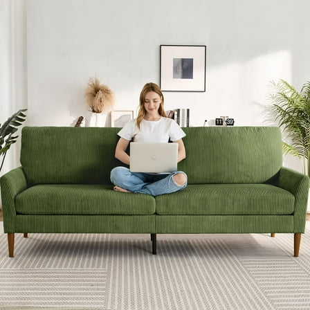88" Loveseat Sofa, Comfy Green Corduroy - Modern Oversized Love Seat with Tool-Free Setup - Ideal for Living Room, Bedroom, Office