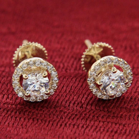 Women's Halo Stud Earrings 2 Ct Round Cut White Moissanite 14K Yellow Gold Plated