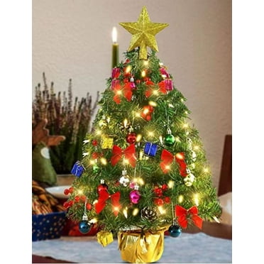 2 FT Mini Christmas Tree with LED Lights, Star Tree Topper for Christmas Tabletop Decorations Christmas Gifts