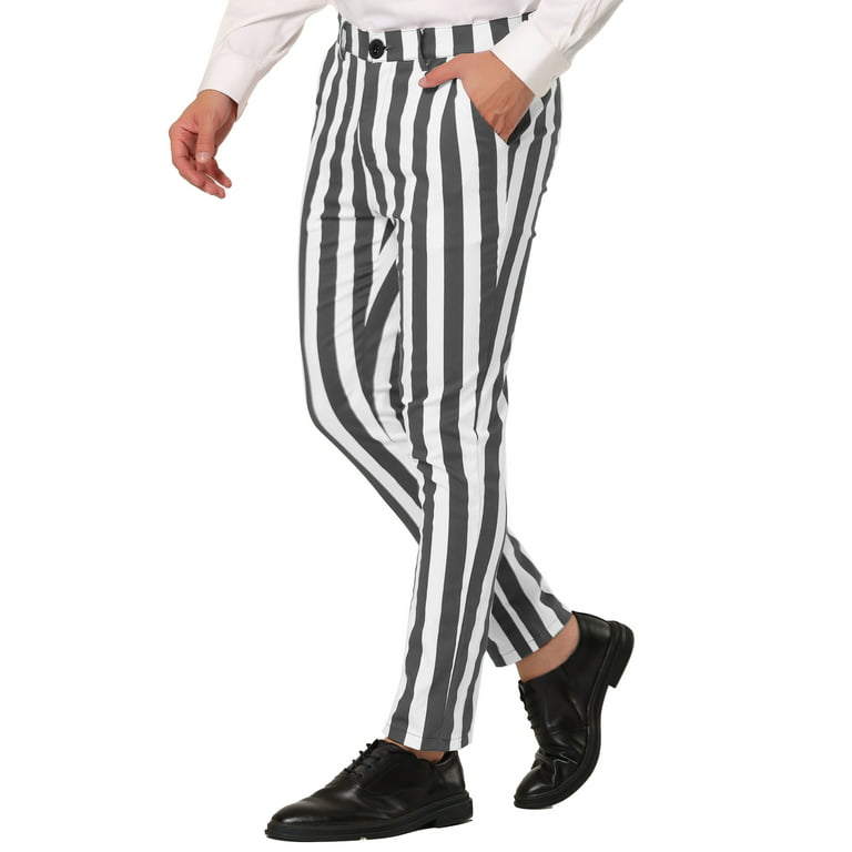 Lars Amadeus Men's Striped Pants Skinny Fit Color Block Dress