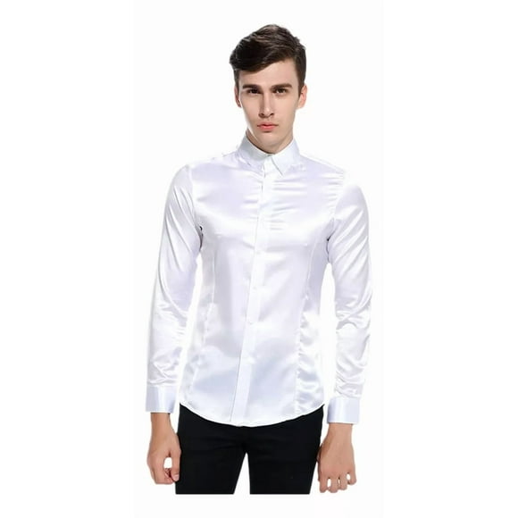 Camisas De Vestir De Seda Satinada Brillante Para Hombre