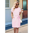 thumbnail image 6 of Women'S Summer Striped Short Sleeve T Shirt Dress Casual Tie Waist with Pockets Pink M, 6 of 7