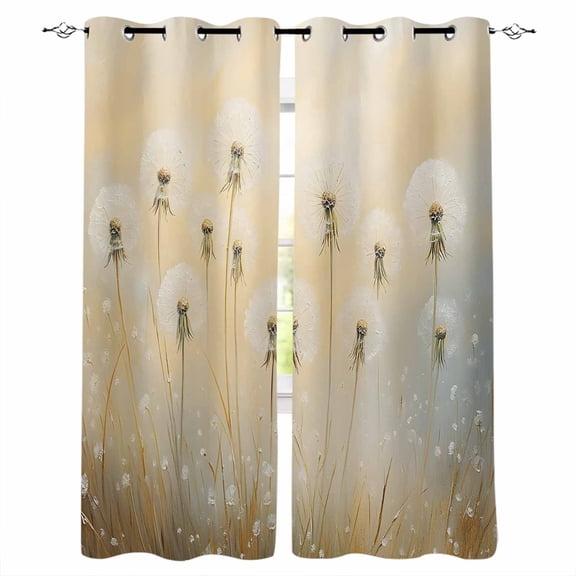 Watercolor Dandelion Blackout Curtains for Bedroom/Living Room, Thermal Insulated Kitchen Curtains, Farmhouse Pastoral Flowers Plants Grommet Darkening Window Treatment Drapes 42"x84"x2