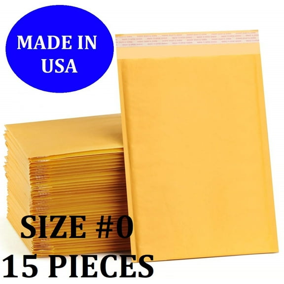 Size #0 (6.5"x9" Interior) Kraft Bubble Mailers with Self Seal- 15 QTY Fast Shipping!