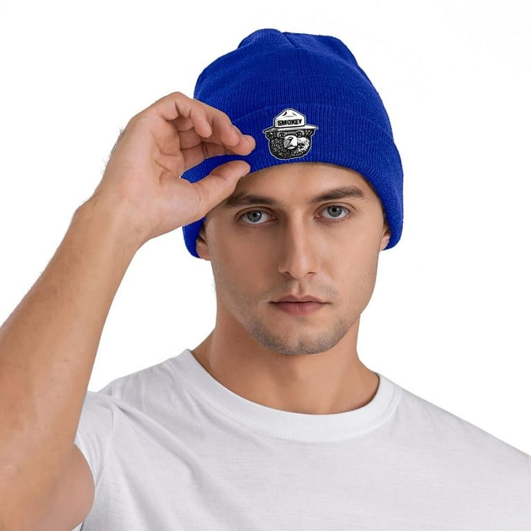 NOBRAND Smokey The Bear Winter Beanie Hats for Men Women Beanie Soft Warm Knit Hat Ski Cuffed Cap Men s Size One size Blue