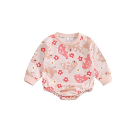 

Shunvnny Newborn Baby Girl Fall Romper Long Sleeve Round Neck Dinosaur Print Bodysuit 0M 3M 6M 9M 12M 18M Infant Girl Spring Clothes