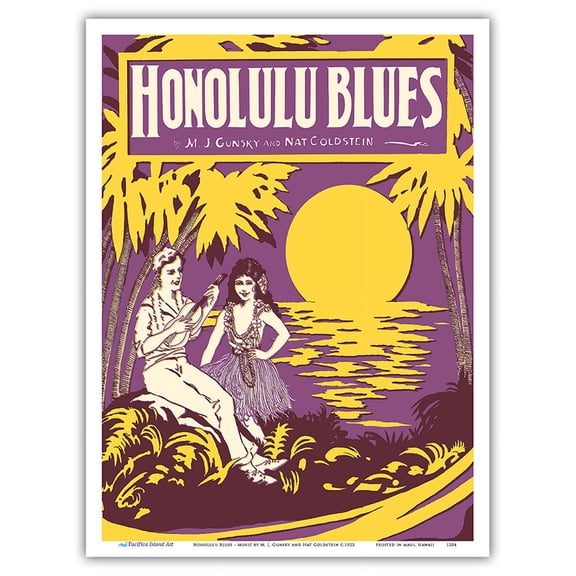 Honolulu Blues - Music by M. J. Gunsky and Nat Goldstein - Vintage Hawaiian Sheet Music c.1923 - Master Art Print (Unframed) 9in x 12in