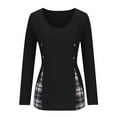 thumbnail image 6 of AXXD Black Basic T-Shirts for Women Summer 2024 Casual Round Neck Solid Color Plaid Long Sleeve Knitted Button Tops, 6 of 6