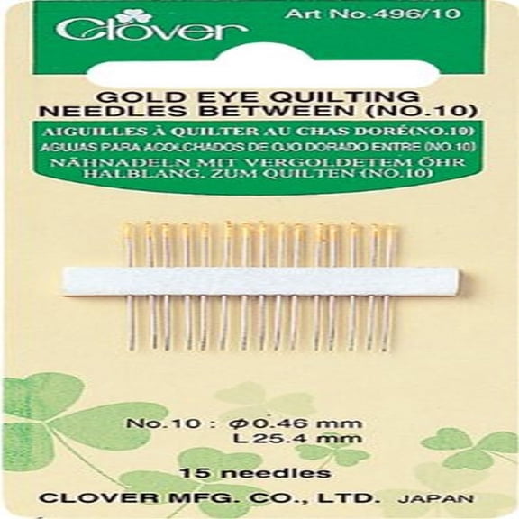 Clover Hand Needle Gold Eye Quilting #10 15pc