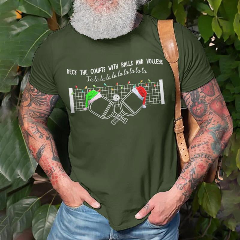 Deck The Courts With Balls And Volleys Christmas Pickleball TShirt