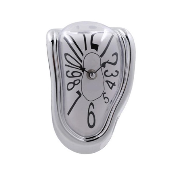 Reloj de fusión Reloj decorativo Adorno de pared de moda, Reloj de pared distorsionado de 7 pulgadas Reloj derretido para escritorio, oficina, mesa, Plata árabe