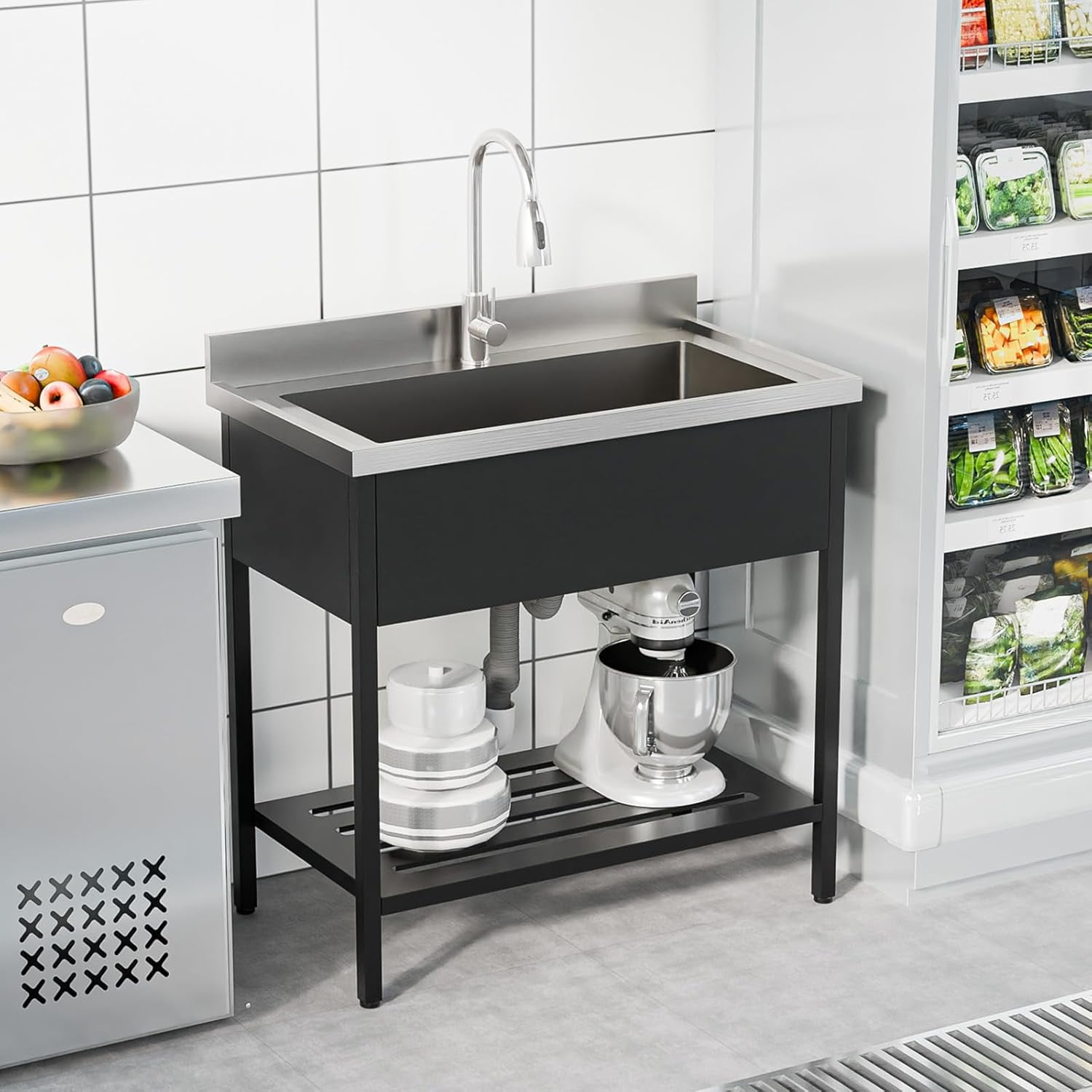Ktaxon Stainless Steel Utility Sink, Free Standing Sink with Faucet, Perfect for Laundry Room, Kitchen, Restaurant, Garage, Backyard, 20"D x 36"W x 38"H