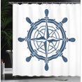 thumbnail image 3 of Ambesonne Nautical Tattoo Shower Curtain, Steering Wheel Art, 69"Wx70"L, Dark Sky Blue and White, 3 of 4