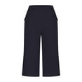thumbnail image 4 of fartey Women's Cotton Linen Capri Pants 2025 Solid Color Baggy 3/4 Trousers Breathable Elastic Waist Pockets Below Knee Short, 4 of 6