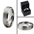 thumbnail image 4 of Charming Jewelers Tungsten Wedding Band Ring 4mm for Men Women Comfort Fit 18K Rose Gold Plated Plated Beveled Edge Brushed Polished Lifetime Guarantee Size 8.5, 4 of 4