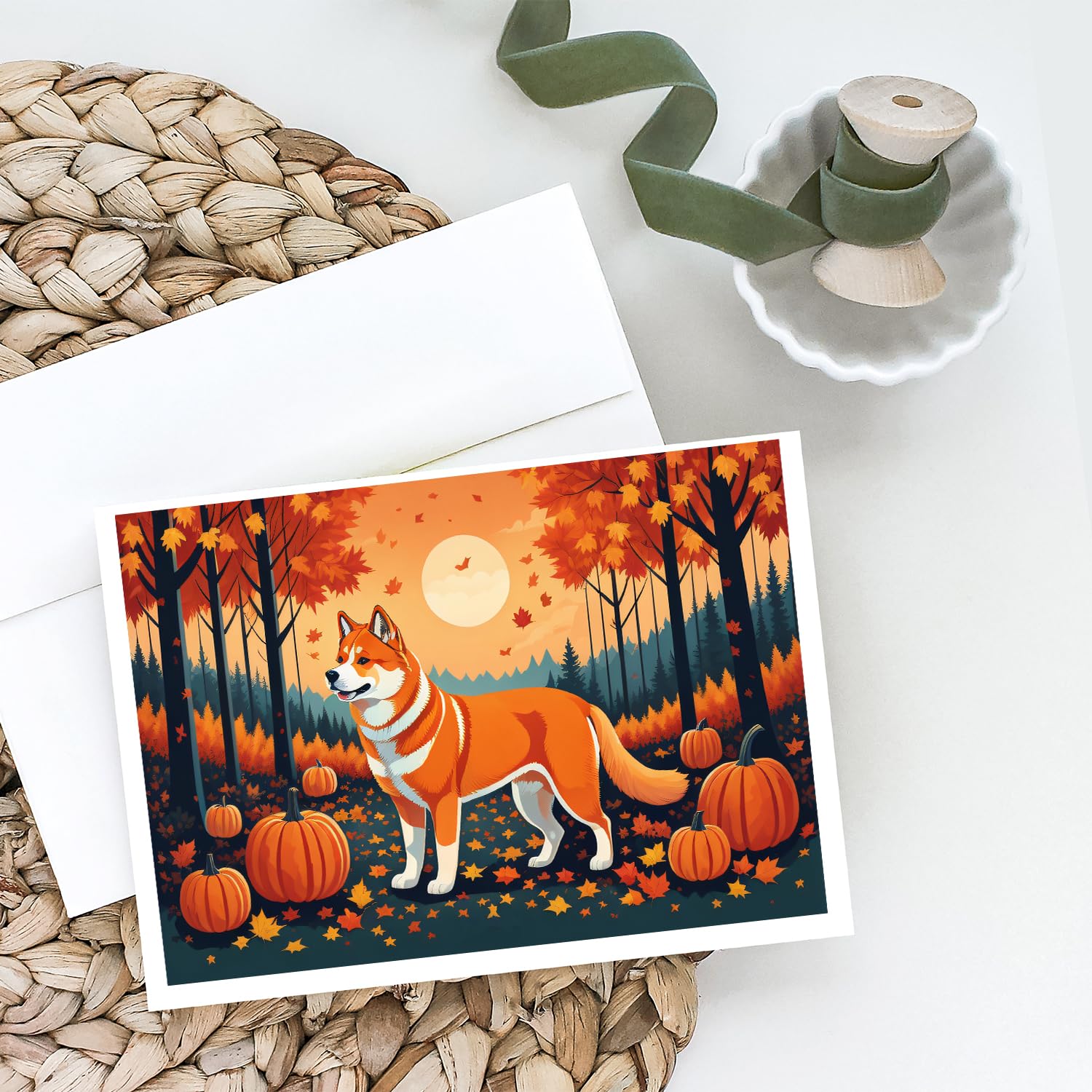 Belgian Sheepdog Fall Greeting Cards and Envelopes Pack of 8 7 in x 5 in