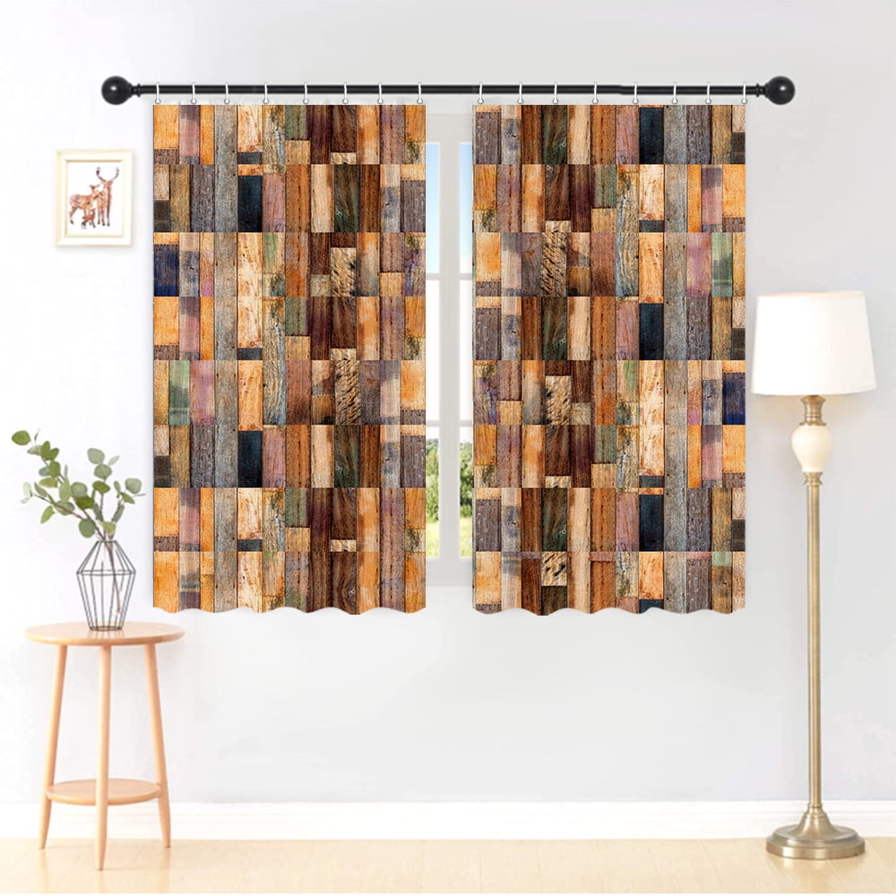 Rustic Wood Barn Door Window Curtain Treatments Kitchen Curtains 2 Panels 55X39" 