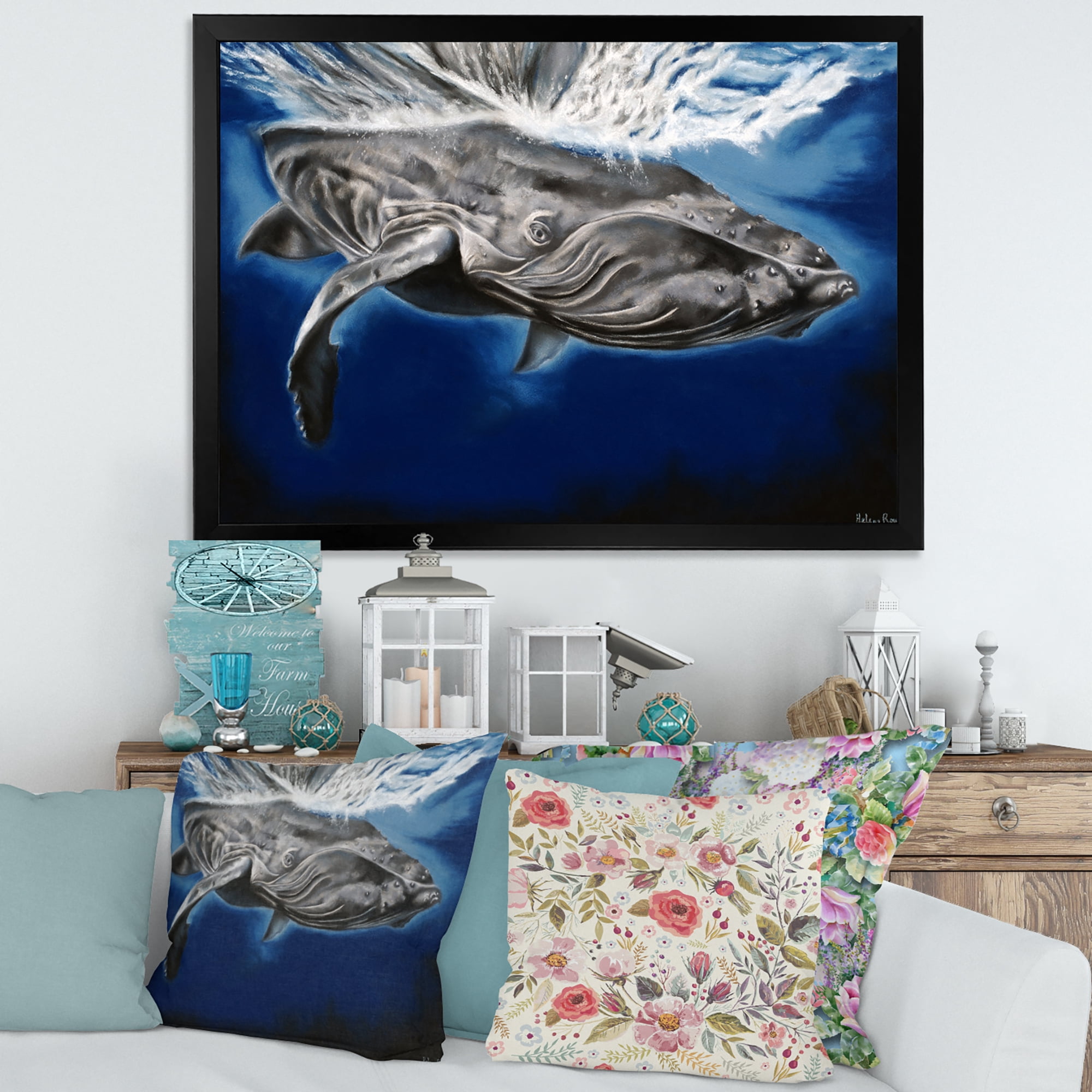 Designart 'Close Up Portrait Of A Humpback Whale' Nautical & Coastal Framed Art Print