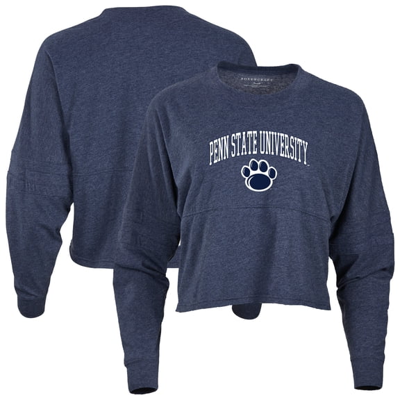 Women's Navy Penn State Nittany Lions Oversized Cropped Retro Long Sleeve T-Shirt