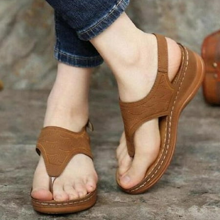 

〖Yilirongyumm〗 Brown 37 Sandals Women Sandals Flops Embroidered Flip Heel Multicolor Slippers Women s Wedge Women s Sandals