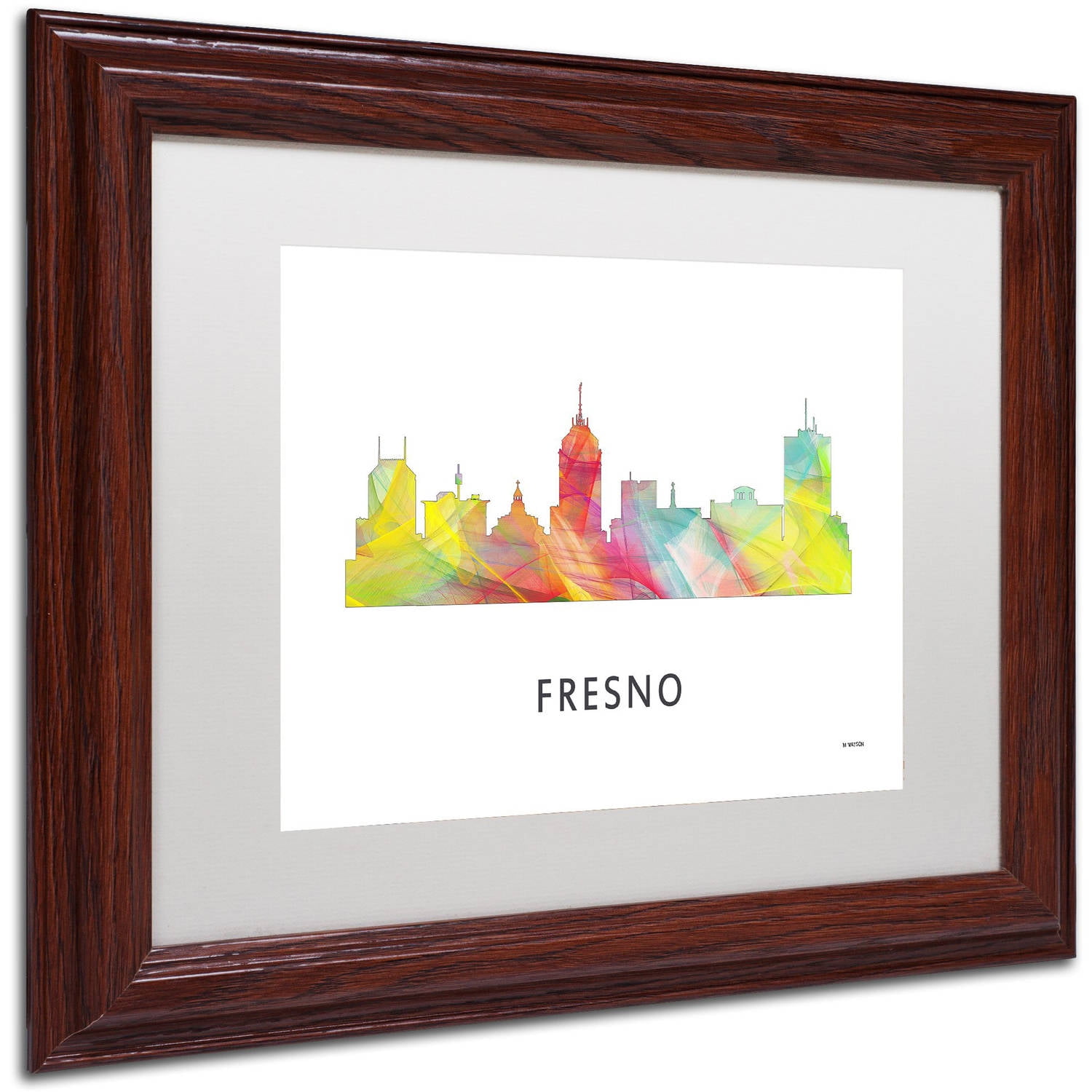 Trademark Fine Art 'Fresno California Skyline WB-1' Canvas Art by Marlene Watson, White Matte, Wood Frame