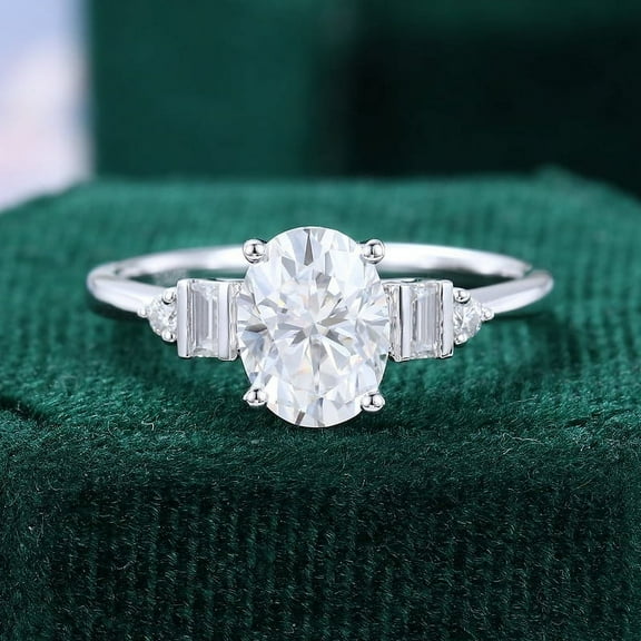 Spot Jewel Oval Cut Excellent 2 Ct Diamond Ring for Women - Silver 14K White Gold Plated Rings for Women - Five Stone Diamond Rings for Women - Engagement Wedding Diamond Rings for Women