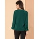 thumbnail image 5 of Blusa de gasa Allegra K con cuello En V volantes para mujer manga de pulsera Verde S, 5 of 6