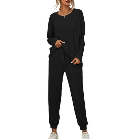 

Frontwork Long Sleeve Pajama Set For Women Casual Loose Sleepwear Set Comfy Nightwear Sleepwear Ladies T Shirt Trousers Homewear