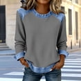 thumbnail image 2 of Olyvenn Collared Sweaters for Women with Buttons Vintage Denim Patchwork Pullover Waffle Knit Sweater Casual Jean Tops Shirts Gray XL, 2 of 6