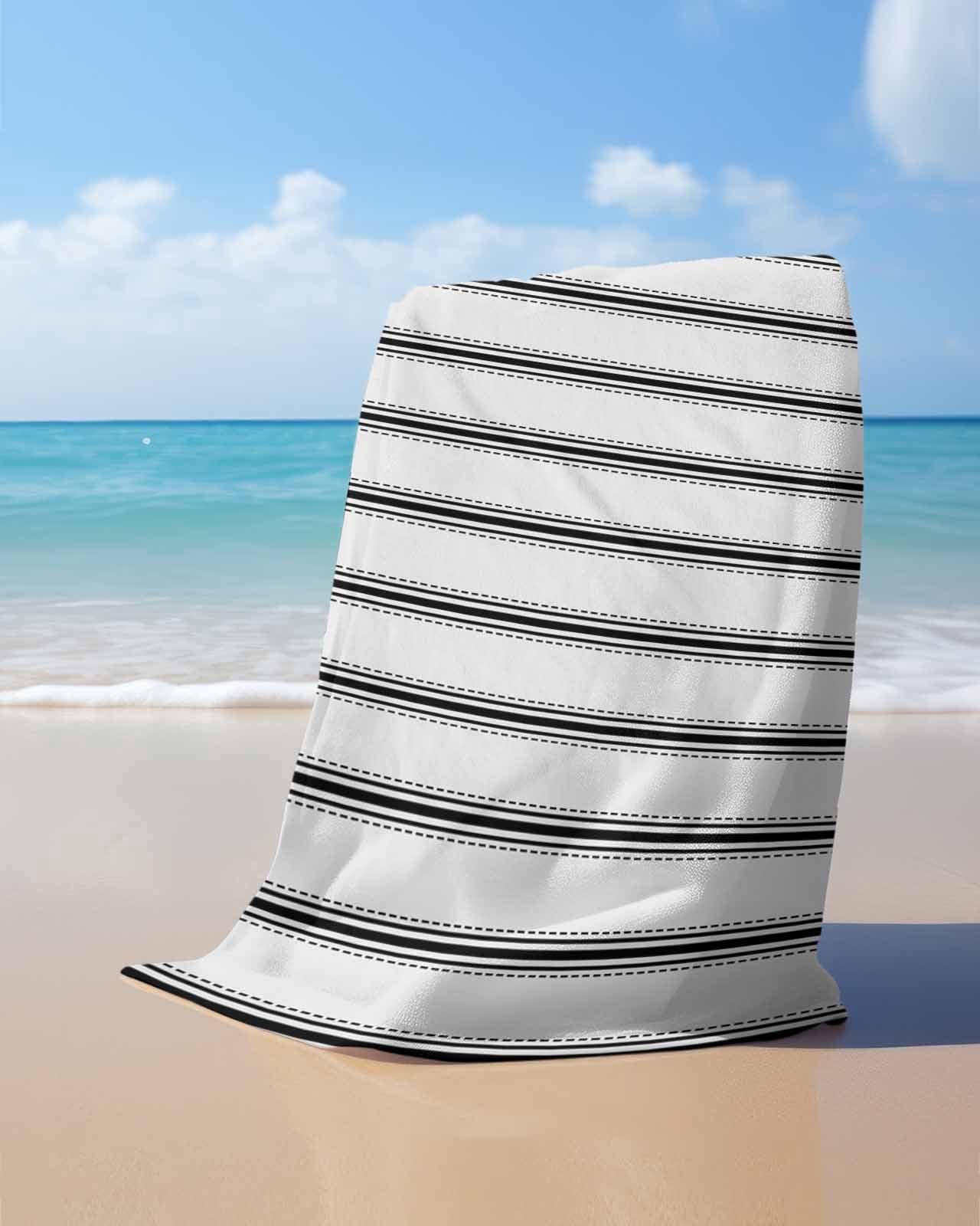 Black Striped Beach Towels Oversized Super Absorbent, Black White Stripes Farmhouse Lightweight Bath Towel Quick Dry Sets For Bathroom/Pool/Rv Camping/Beach Play/Gym Room/Picnic 35"x70"