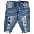 thumbnail image 2 of Crysp Denim Men's Jean Shorts Skinny Fit Distressed Rips & Repairs Raw Hem Denim (28, Stonewashed Blue), 2 of 6