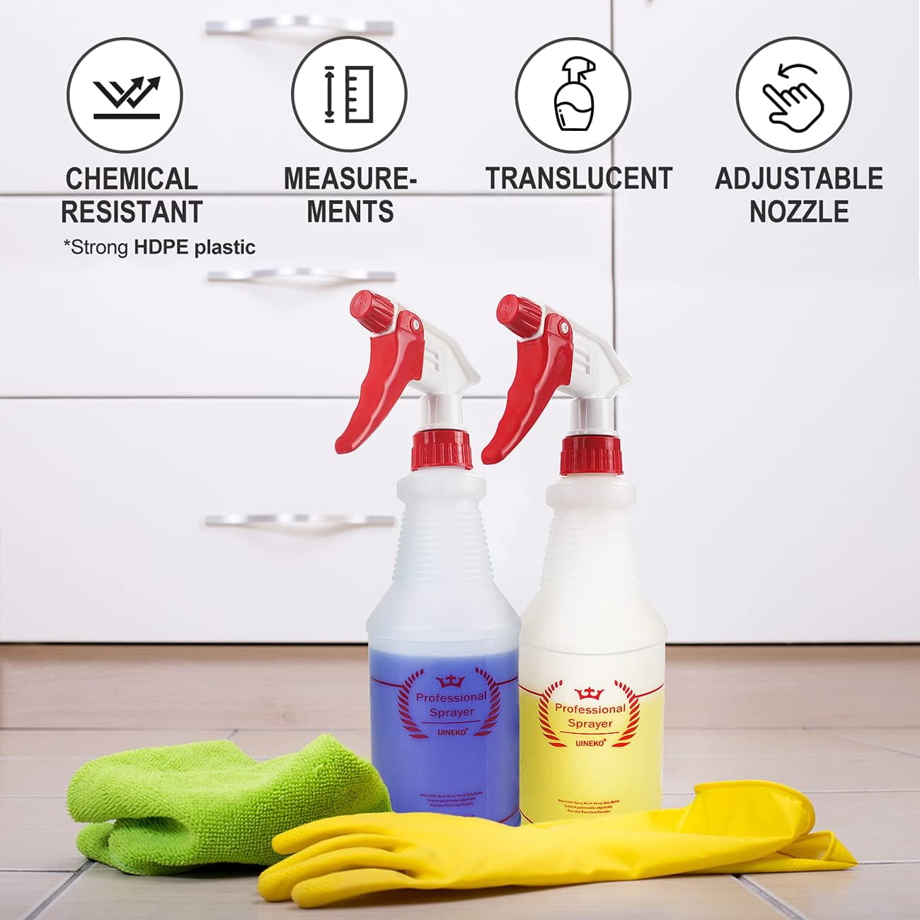 Plastic Spray Bottles 2 Pack 24 Oz, Bealee All-Purpose Sprayer for Cle –  Uineko
