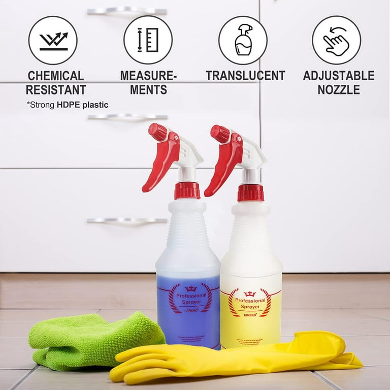 Veco Spray Bottle (5 Pack,16 Oz) with Measurements and Adjustable  Nozzle(Mist & Stream Mode), HDPE Plastic Spray Bottles for Cleaning  Solution