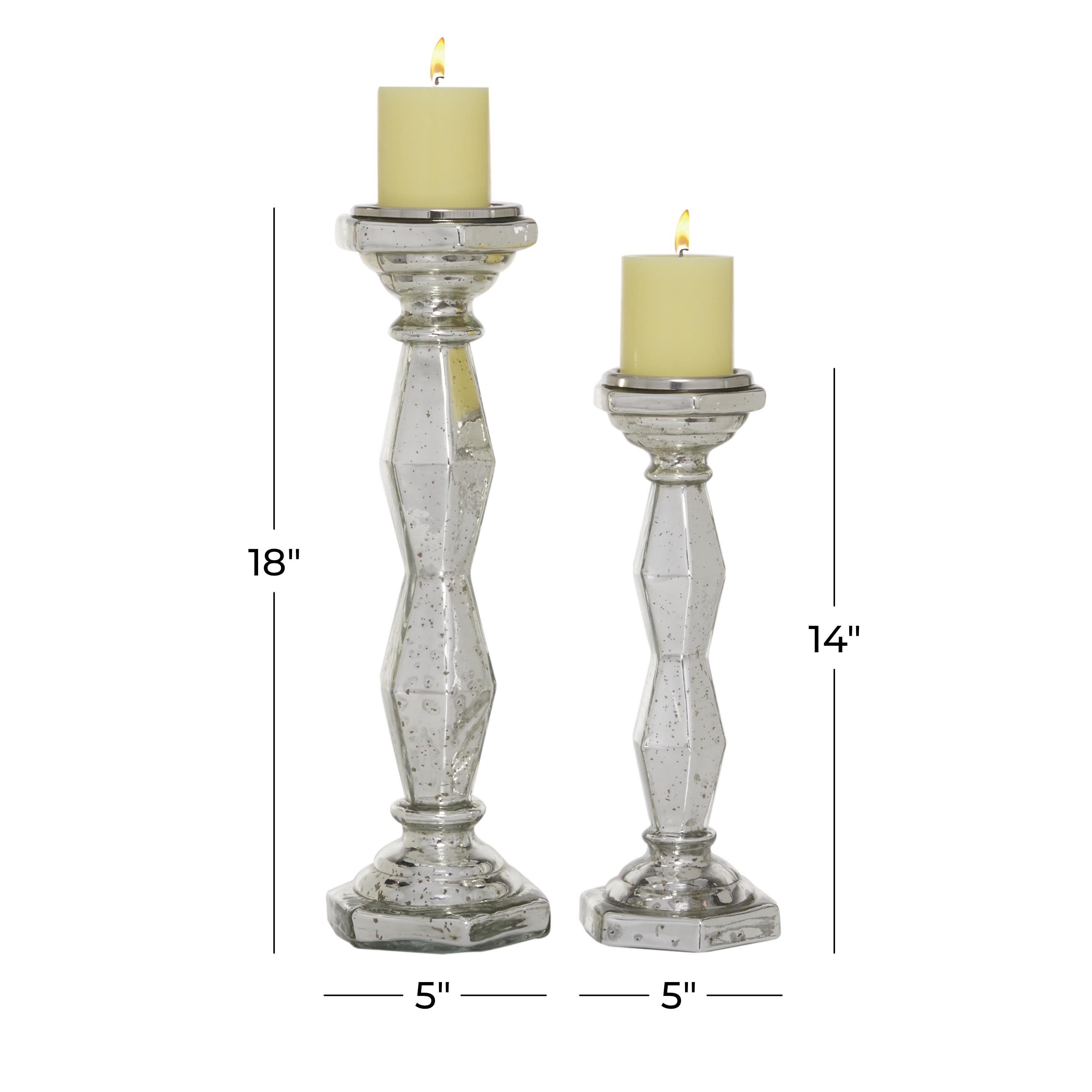 DecMode 2 Candle Silver Glass Candle Holder, Set of 2