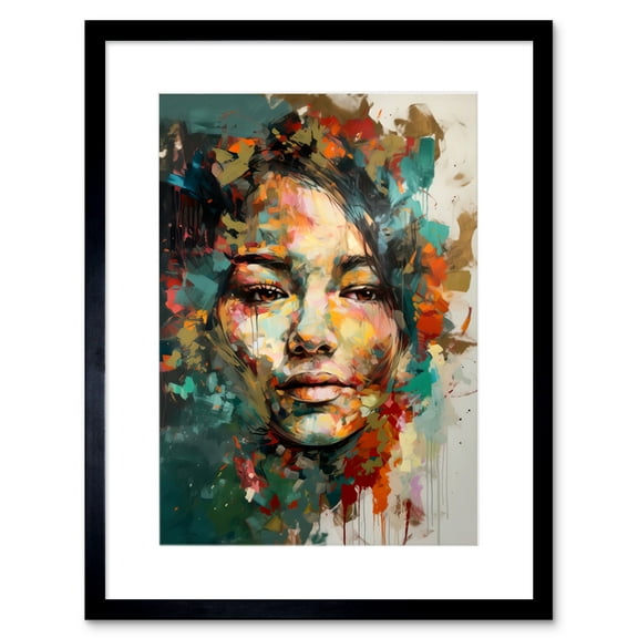 Sad Young Woman Face Beauty Portrait Multicoloured Artwork Framed Wall Art Print 9X7 Inch