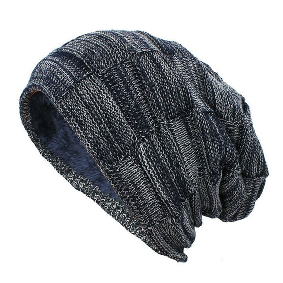 Mosey Women Men Winter Warm Beanie Hat Adult Unisex Outdoor Thickened Fleece Lining Color Matching Knitted Beanies