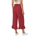 thumbnail image 7 of ZQUUVOU Ruffle Hem Capri Pants for Women Cotton Summer Drawstring Stretchy Ruffled Waistband Capri Trousers with Pockets Red, 7 of 7